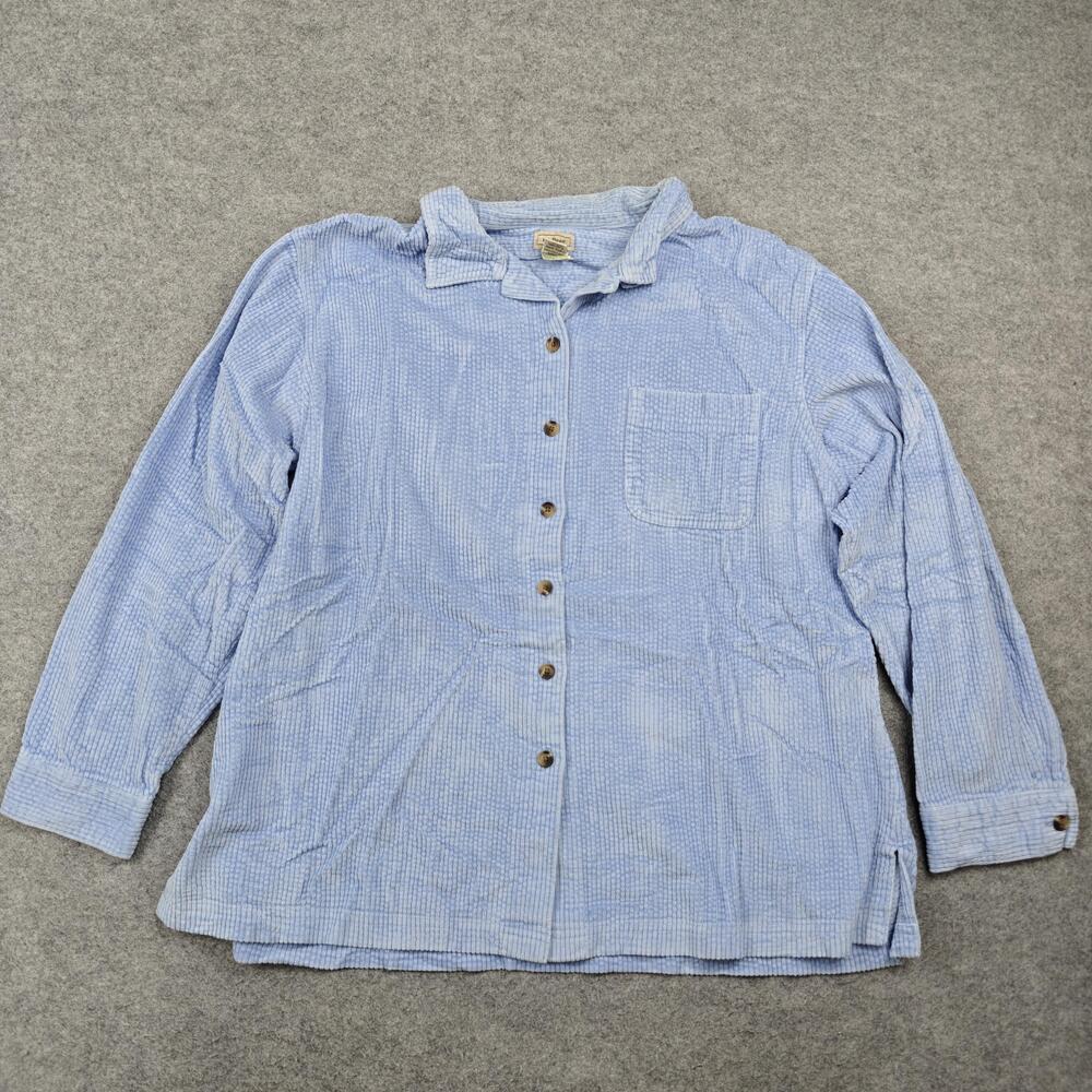 L.L. Bean Shirt Womens XL Blue Corduroy Cotton Long Sleeve Button-Up Pockets
